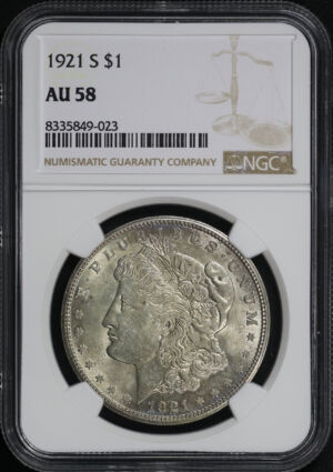 Obverse of this 1921-S Morgan Dollar NGC AU-58