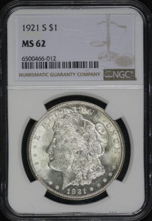 Obverse of this 1921-S Morgan Dollar NGC MS-62