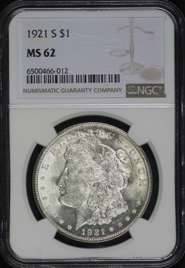 Obverse of this 1921-S Morgan Dollar NGC MS-62