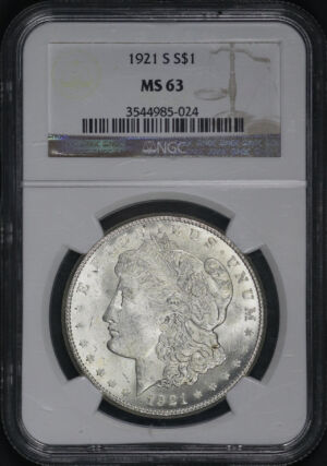 Obverse of this 1921-S Morgan Dollar NGC MS-63