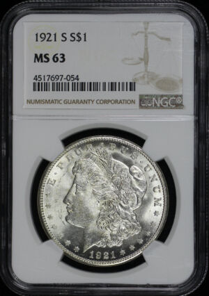 Obverse of this 1921-S Morgan Dollar NGC MS-63