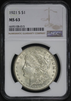 Obverse of this 1921-S Morgan Dollar NGC MS-63