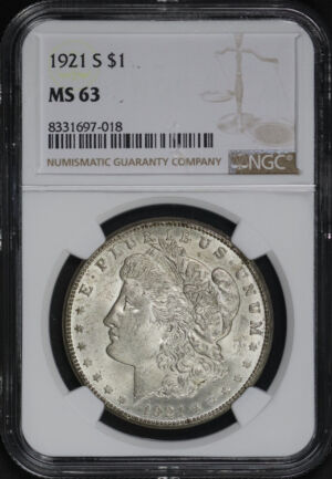 Obverse of this 1921-S Morgan Dollar NGC MS-63