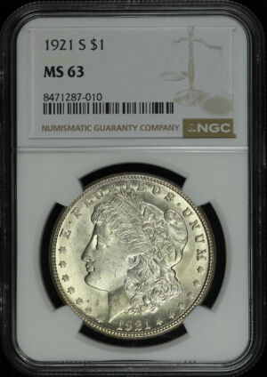 Obverse of this 1921-S Morgan Dollar NGC MS-63