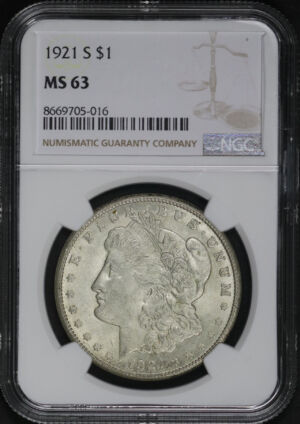 Obverse of this 1921-S Morgan Dollar NGC MS-63