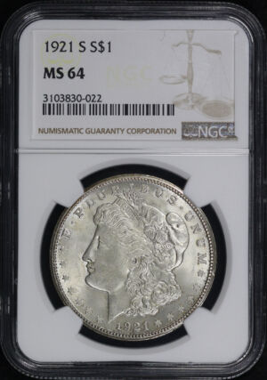 Obverse of this 1921-S Morgan Dollar NGC MS-64