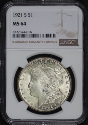 Obverse of this 1921-S Morgan Dollar NGC MS-64