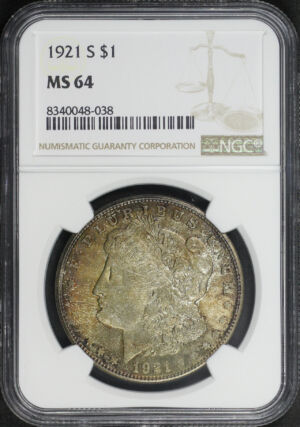 Obverse of this 1921-S Morgan Dollar NGC MS-64