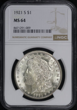 Obverse of this 1921-S Morgan Dollar NGC MS-64