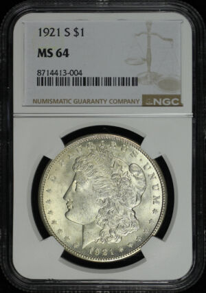 Obverse of this 1921-S Morgan Dollar NGC MS-64