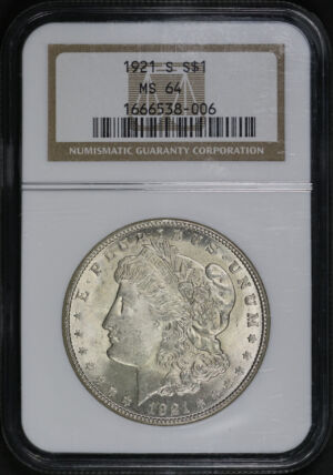 Obverse of this 1921-S Morgan Dollar NGC MS-64