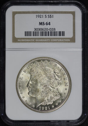 Obverse of this 1921-S Morgan Dollar NGC MS-64
