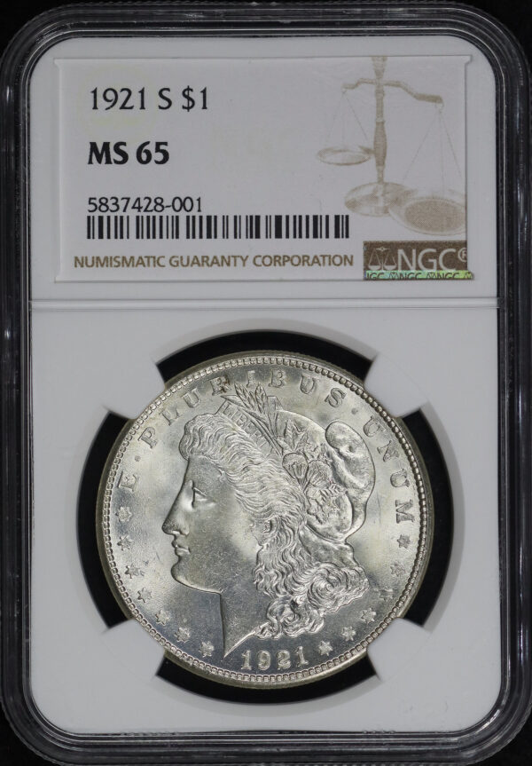 Obverse of this 1921-S Morgan Dollar NGC MS-65