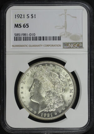 Obverse of this 1921-S Morgan Dollar NGC MS-65