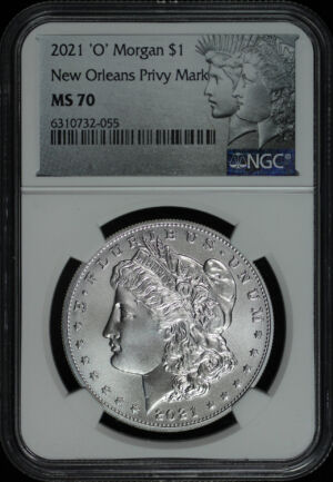 Obverse of this 2021-O Morgan Morgan Dollar ‘O’ Privy Mark  NGC MS-70