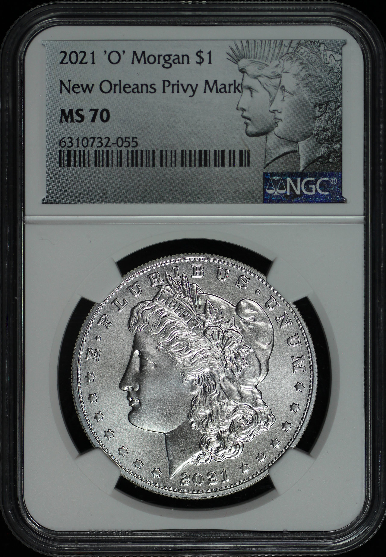 Obverse of this 2021-O Morgan Morgan Dollar ‘O’ Privy Mark NGC MS-70