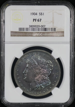 Obverse of this 1904 Morgan Dollar NGC PF-67 Blue & Violet Hue Toning