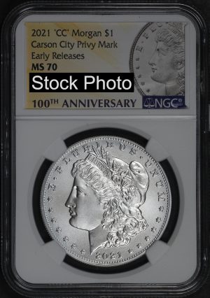 Obverse of this 2021-CC Morgan Dollar Carson City Privy Mark Early Releases NGC MS-70