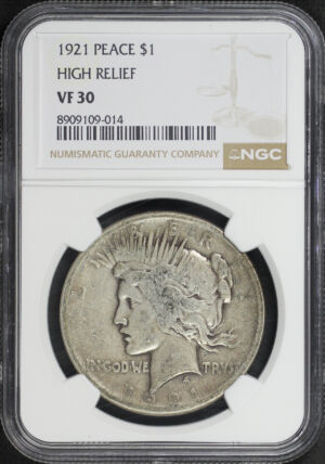Obverse of this 1921 High Relief Peace Dollar NGC VF-30