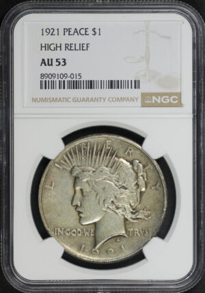 Obverse of this 1921 High Relief Peace Dollar NGC AU-53