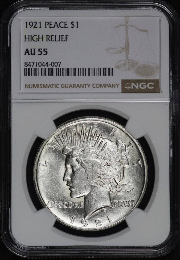 Obverse of this 1921 Peace Dollar NGC AU-55