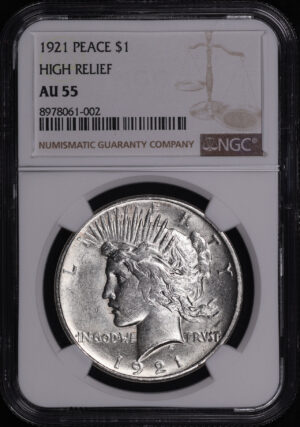 Obverse of this 1921 High Relief Peace Dollar NGC AU-55