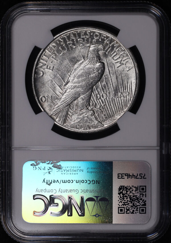 Reverse of this 1921 High Relief Peace Dollar NGC AU-55