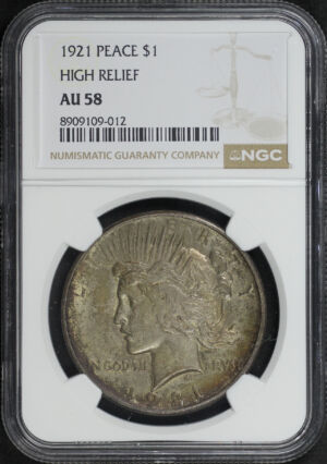 Obverse of this 1921 High Relief Peace Dollar NGC AU-58