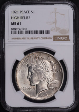 Obverse of this 1921 High Relief Peace Dollar NGC MS-61