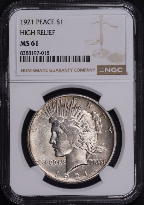 Obverse of this 1921 High Relief Peace Dollar NGC MS-61