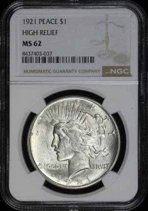 Obverse of this 1921 Peace Dollar NGC MS-62