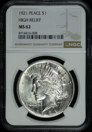 Obverse of this 1921 Peace Dollar Peace NGC MS-62