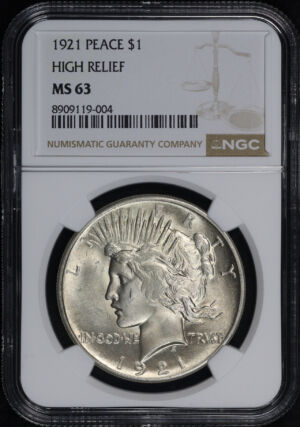 Obverse of this 1921 Peace Dollar Peace NGC MS-63