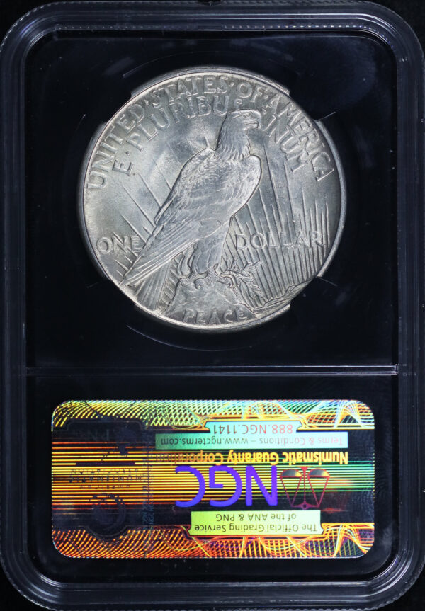 Reverse of this 1921 Peace Dollar NGC MS-64 Black Retro Holder