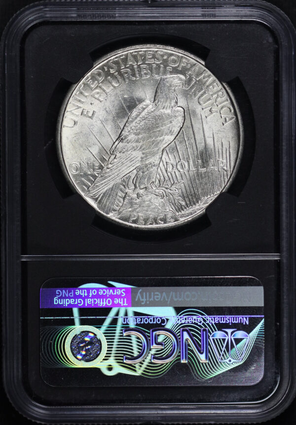 Reverse of this 1921 Peace Dollar NGC MS-64 Miles Standish Signature Label & Black Re-Holder