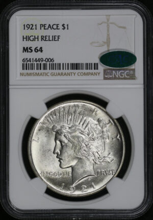 Obverse of this 1921 Peace Dollar NGC MS-64 CAC