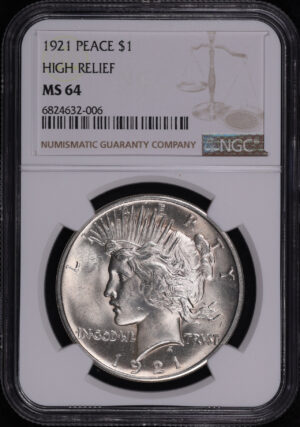 Obverse of this 1921 High Relief Peace Dollar NGC MS-64