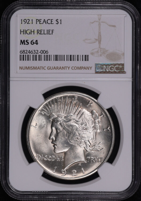 Obverse of this 1921 High Relief Peace Dollar NGC MS-64