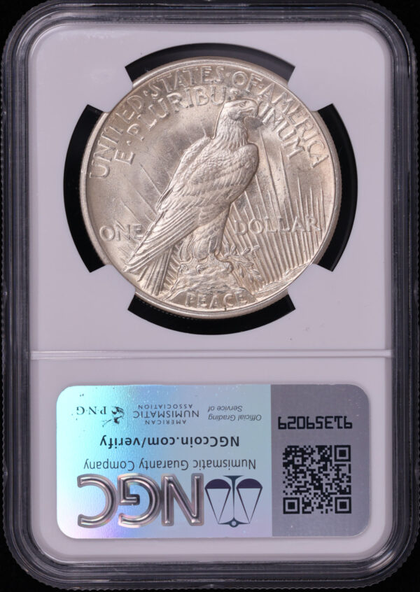 Reverse of this 1921 High Relief Peace Dollar NGC MS-64