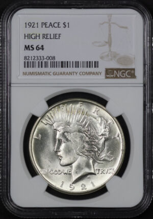 Obverse of this 1921 High Relief Peace Dollar NGC MS-64