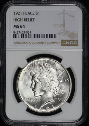 Obverse of this 1921 Peace Dollar Peace NGC MS-64