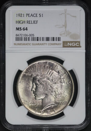 Obverse of this 1921 Peace Dollar NGC MS-64