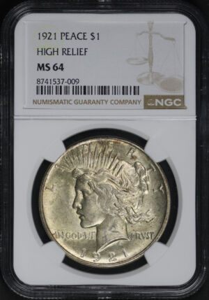 Obverse of this 1921 Peace Dollar NGC MS-64