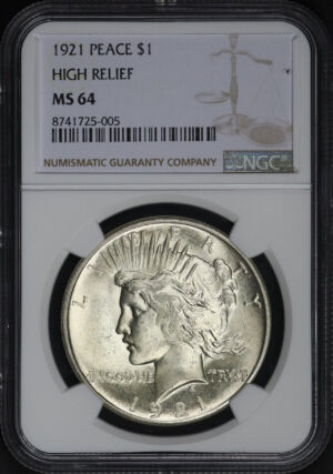 Obverse of this 1921 Peace Dollar NGC MS-64