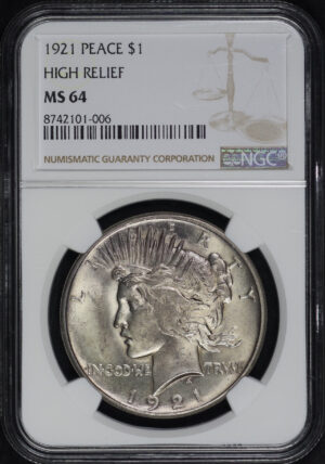 Obverse of this 1921 Peace Dollar NGC MS-64