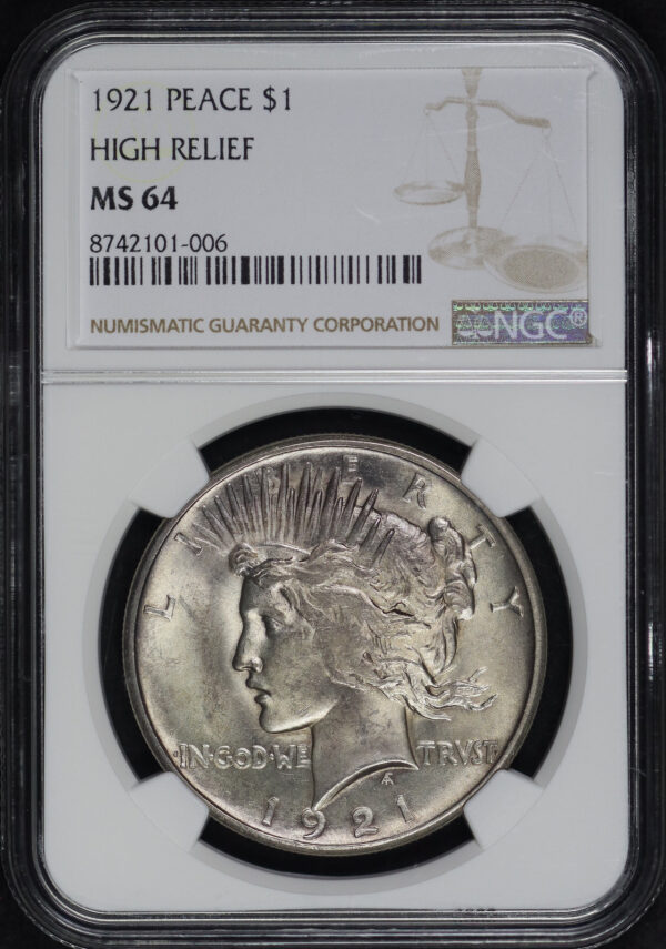 Obverse of this 1921 Peace Dollar NGC MS-64
