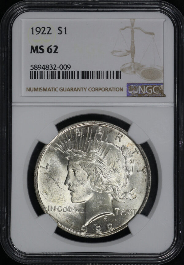 Obverse of this 1922 Peace Dollar NGC MS-62