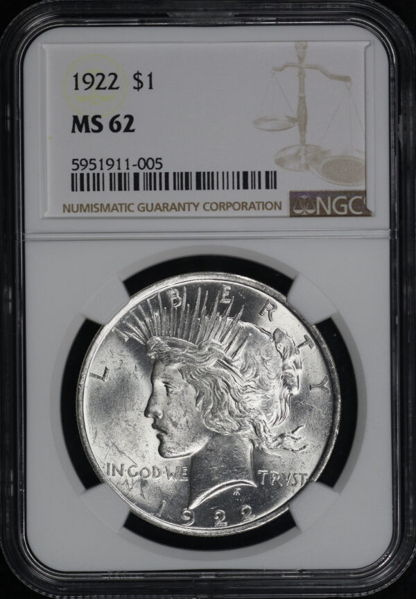 Obverse of this 1922 Peace Dollar NGC MS-62