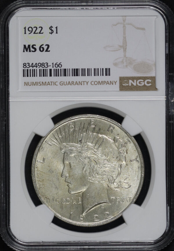 Obverse of this 1922 Peace Dollar NGC MS-62