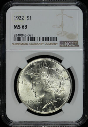 Obverse of this 1922 Peace Dollar NGC MS-63